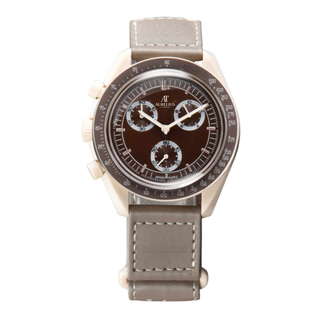 Chronograph 42 – Cream Dial with Orange Accents | Beige Case & Brown Strap & Tachymeter Bezel